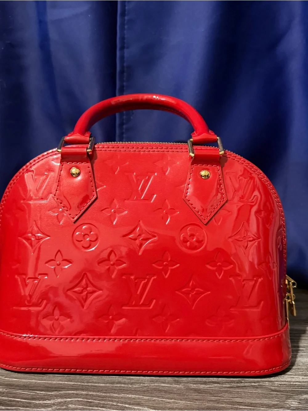 Louis Vuitton Red Patent Alma PM Satchel with Gold-Tone Hardware